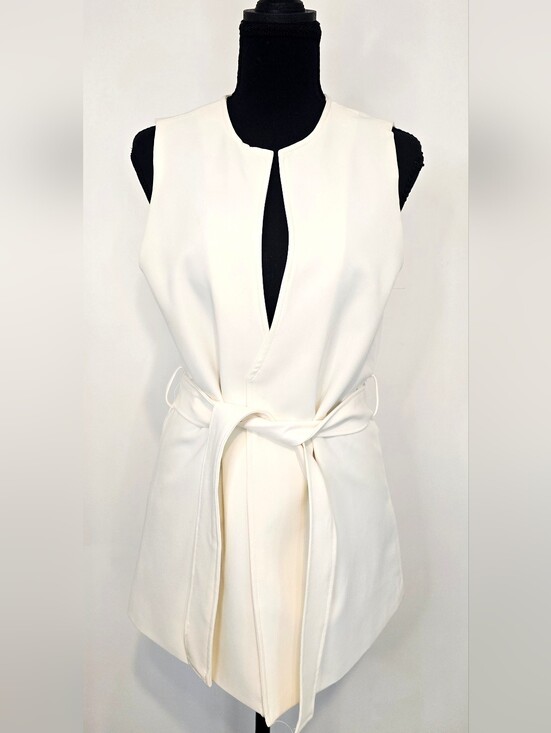 Sincerly Jules Jackets & Blazers - Sincerely Jules Ivory Belted Sleeveless Blazer Vest Open Front Chic Workwear